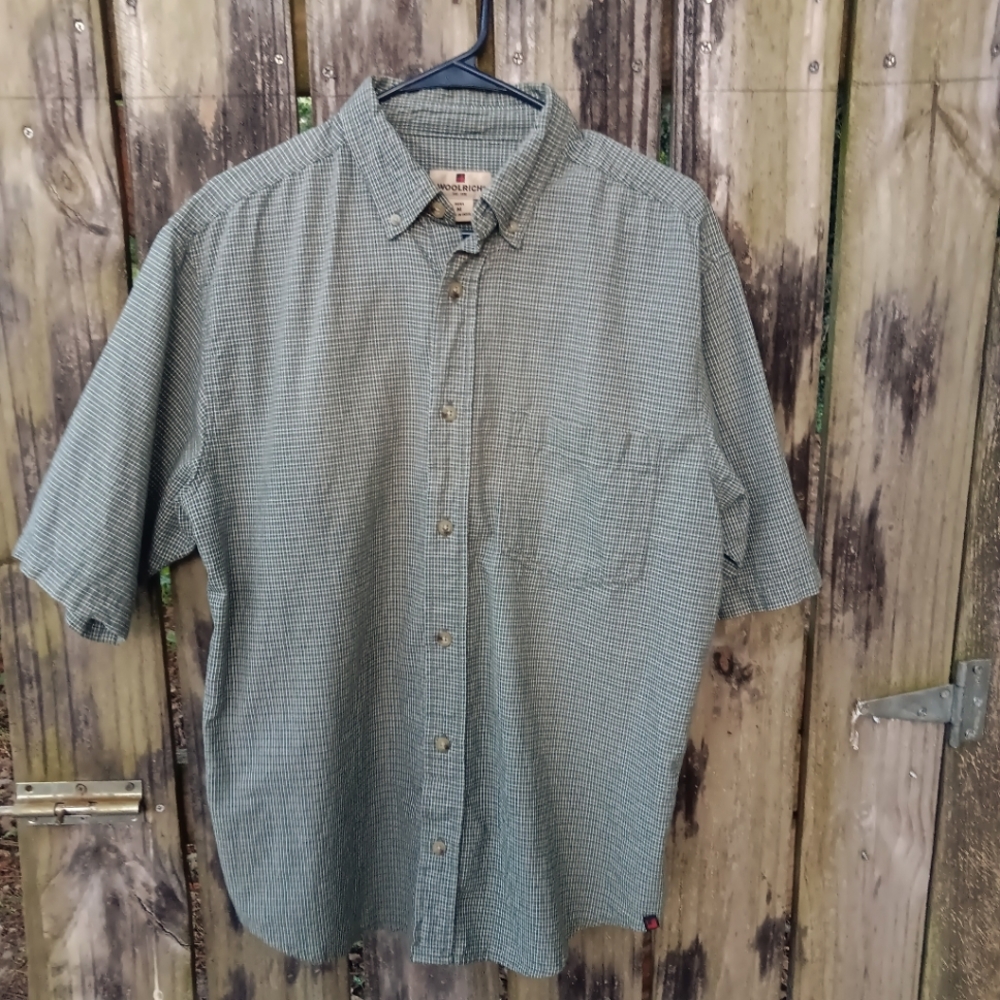 WOOLRICH Men's Green Short Sleeve Button-Up Checkered Shirt M